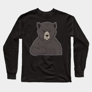 Grumpy Brown Bear Holding Middle Finger Long Sleeve T-Shirt